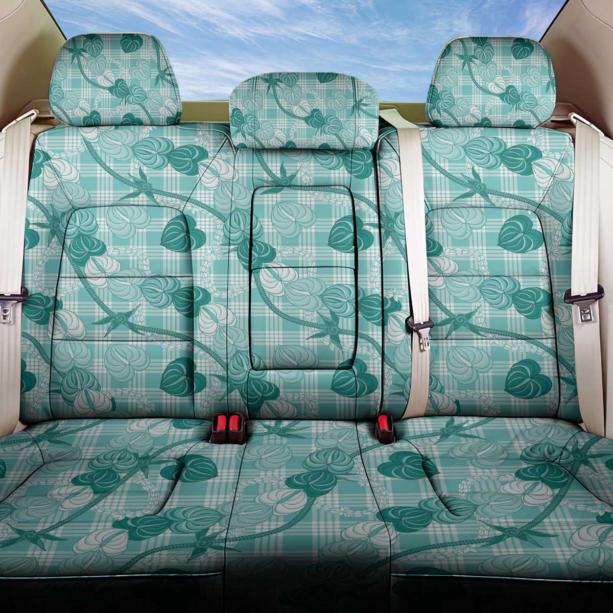 Anthurium Pikake Ti Leaf Palaka Back Car Seat Cover Turquoise Version LT01 One Size Turquoise - Polynesian Pride