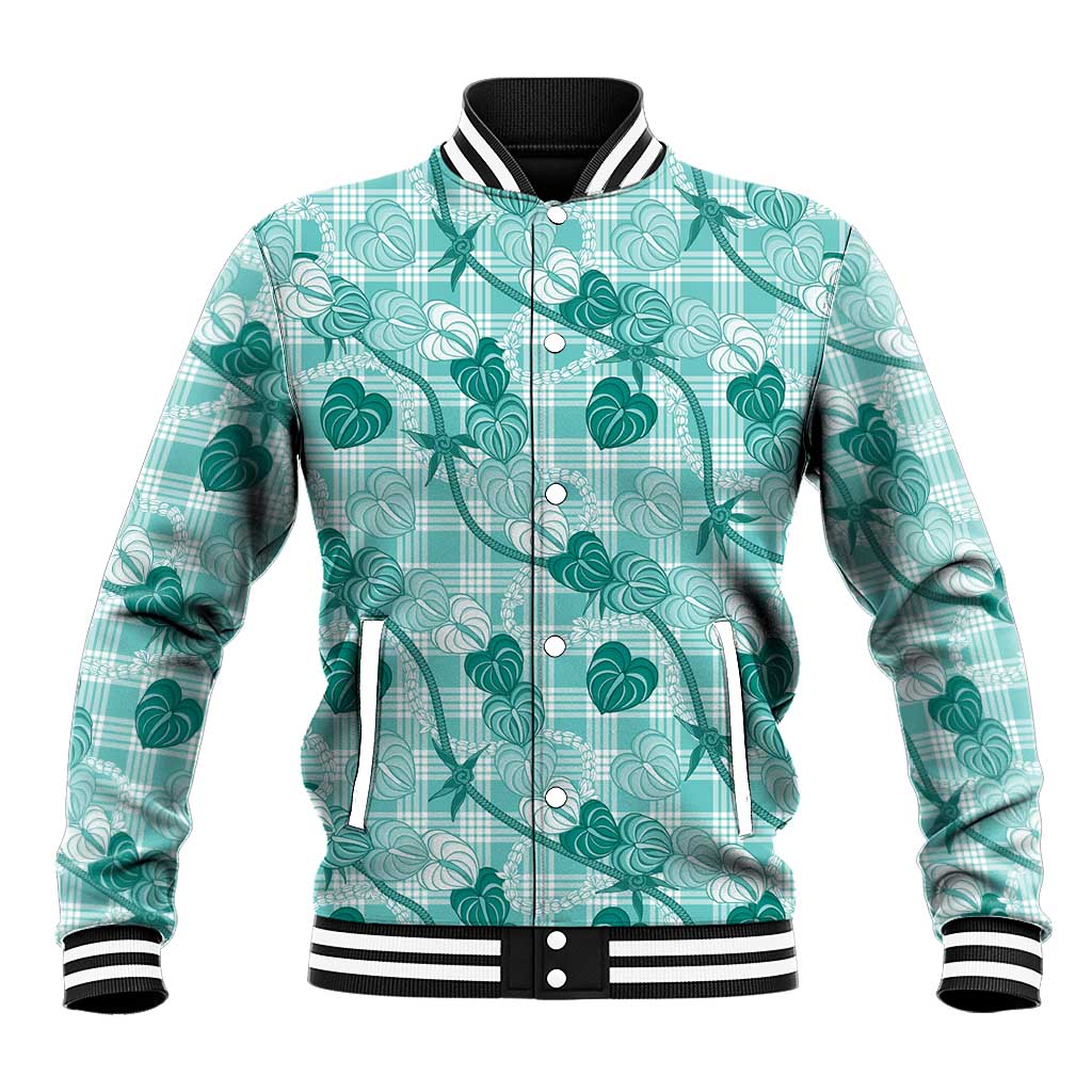 Anthurium Pikake Ti Leaf Palaka Baseball Jacket Turquoise Version