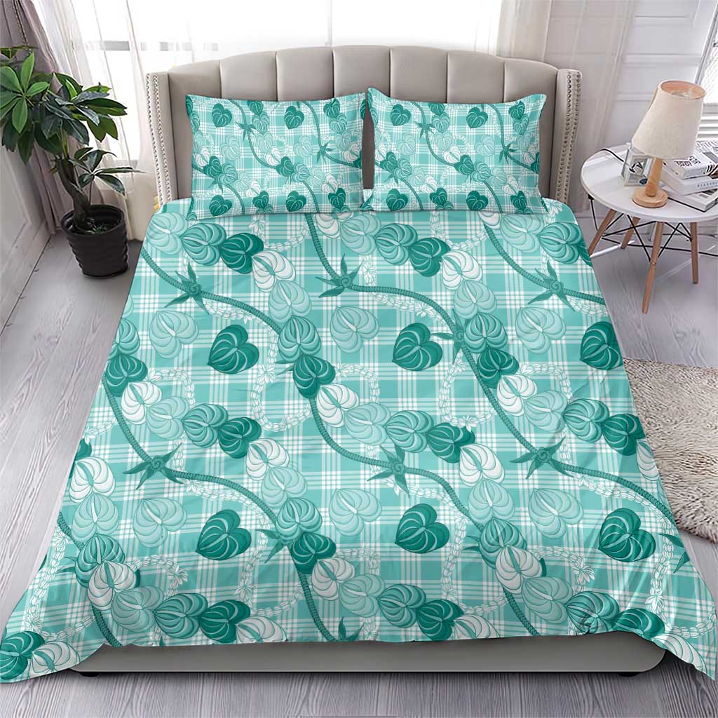 Anthurium Pikake Ti Leaf Palaka Bedding Set Turquoise Version