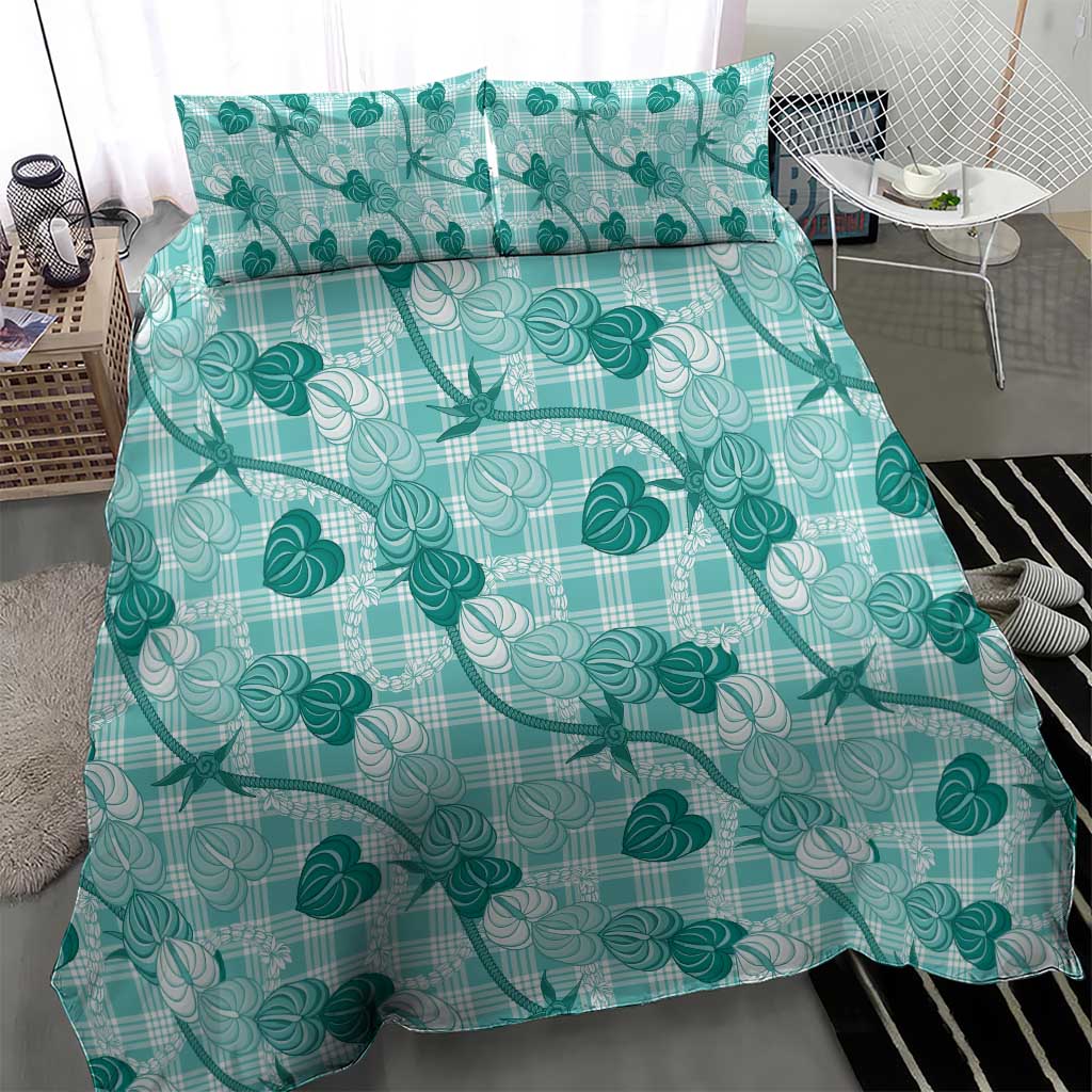Anthurium Pikake Ti Leaf Palaka Bedding Set Turquoise Version