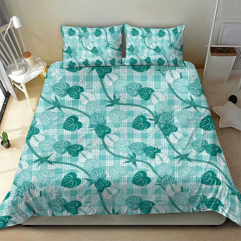 Anthurium Pikake Ti Leaf Palaka Bedding Set Turquoise Version