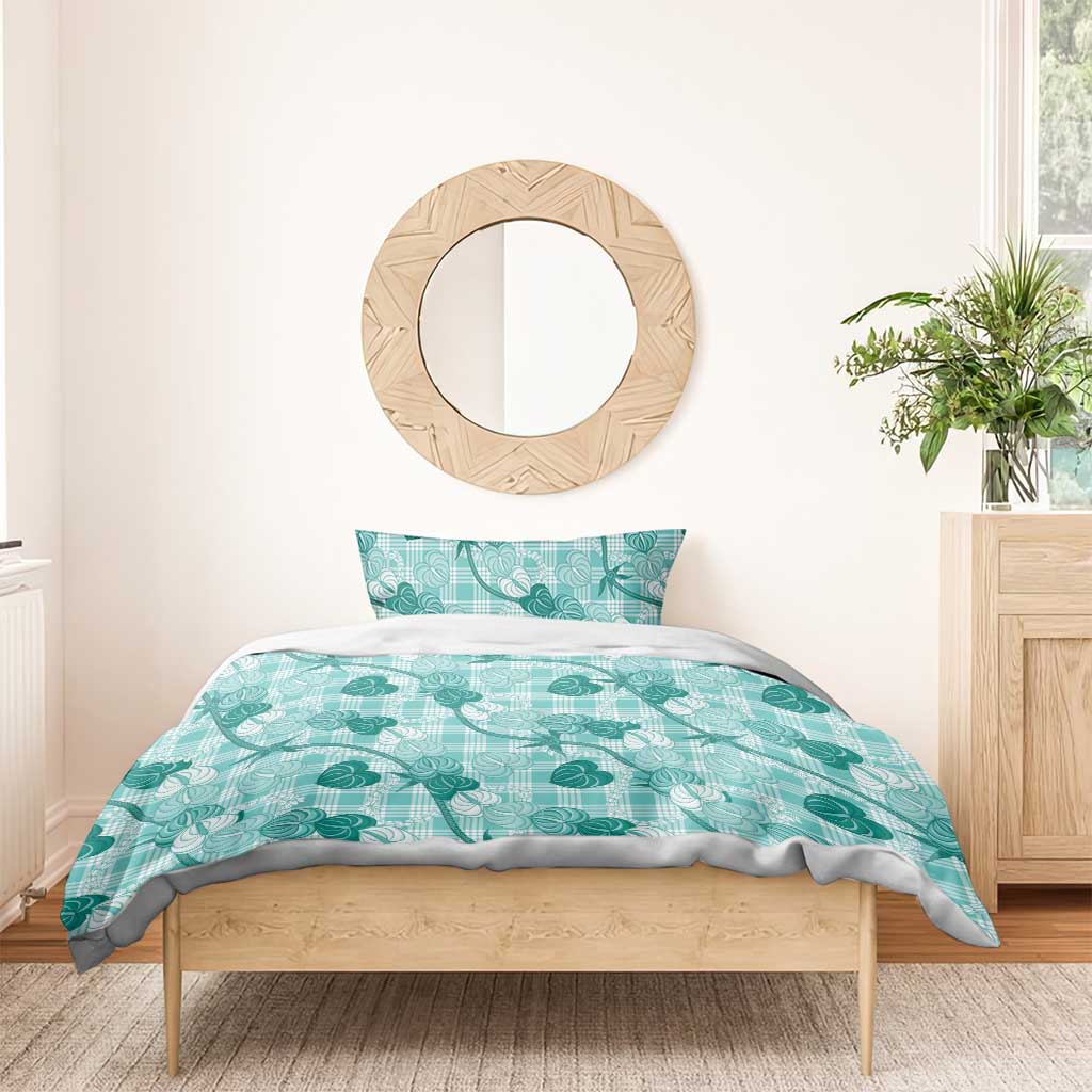 Anthurium Pikake Ti Leaf Palaka Bedding Set Turquoise Version