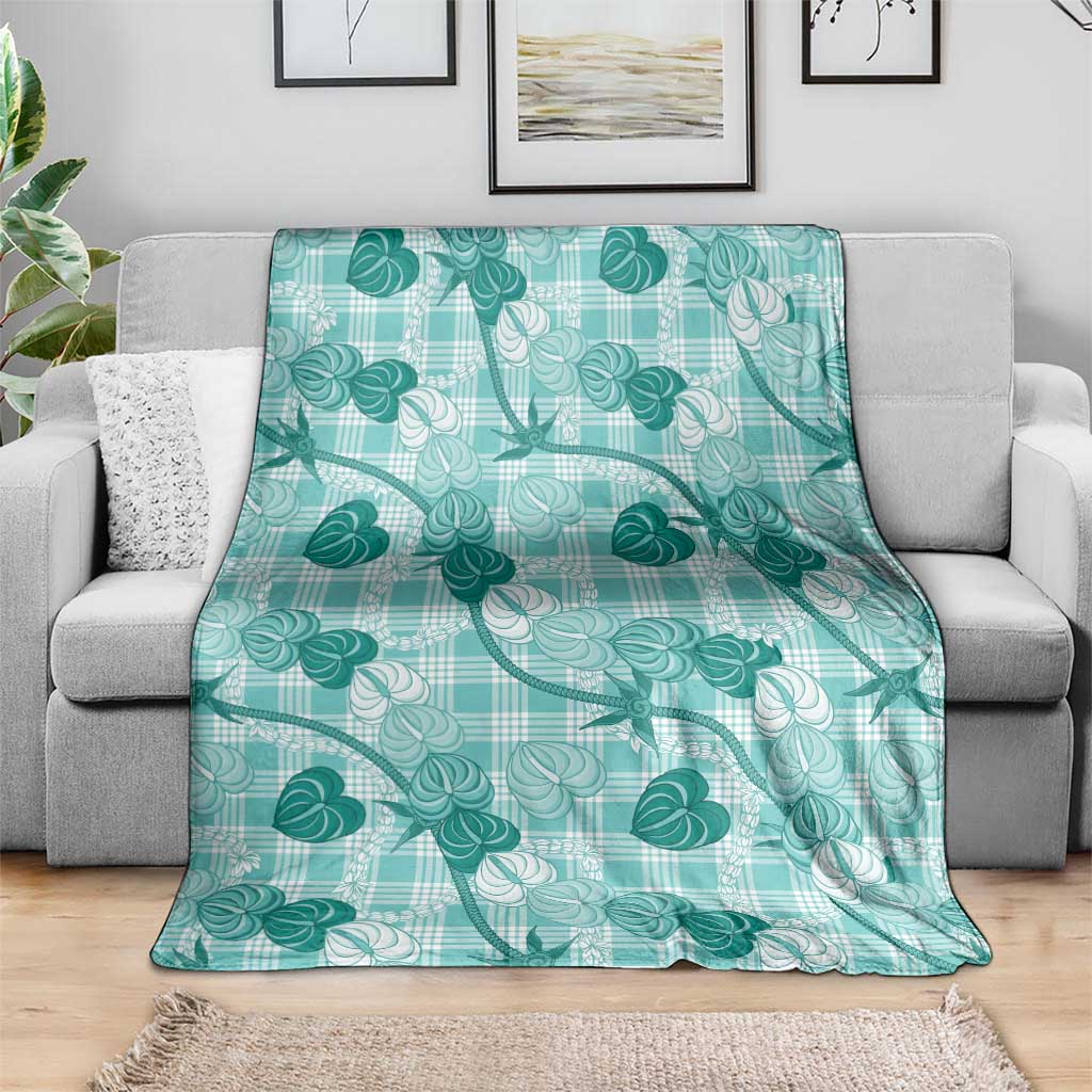 Anthurium Pikake Ti Leaf Palaka Blanket Turquoise Version