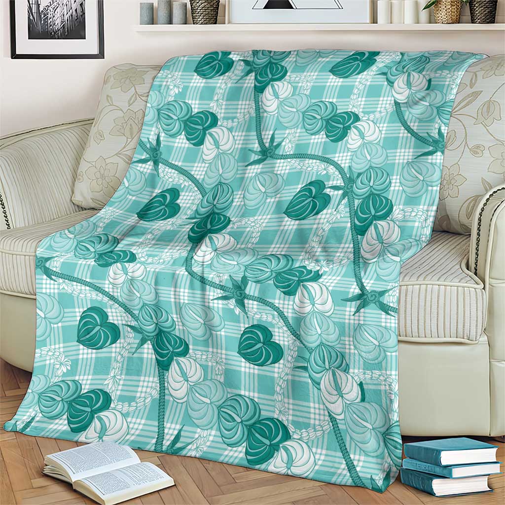 Anthurium Pikake Ti Leaf Palaka Blanket Turquoise Version
