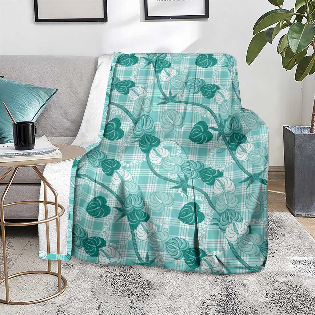 Anthurium Pikake Ti Leaf Palaka Blanket Turquoise Version