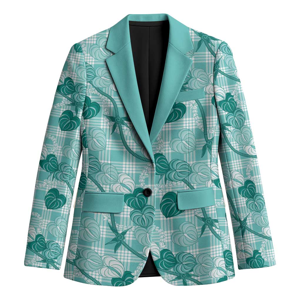 Anthurium Pikake Ti Leaf Palaka Blazer Turquoise Version LT01 Unisex Turquoise - Polynesian Pride