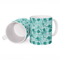 Anthurium Pikake Ti Leaf Palaka Ceramic Mug Turquoise Version LT01 - Polynesian Pride