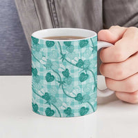 Anthurium Pikake Ti Leaf Palaka Ceramic Mug Turquoise Version LT01 - Polynesian Pride