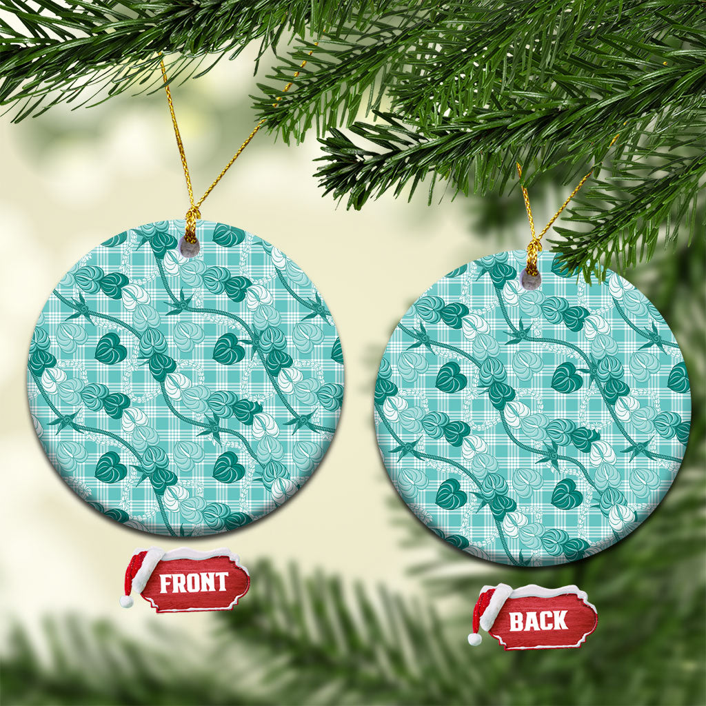 Anthurium Pikake Ti Leaf Palaka Ceramic Ornament Turquoise Version LT01 Circle Turquoise - Polynesian Pride