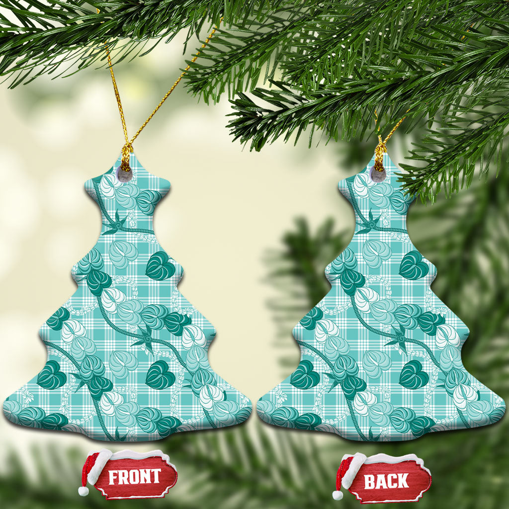 Anthurium Pikake Ti Leaf Palaka Ceramic Ornament Turquoise Version LT01 Christmas Tree Turquoise - Polynesian Pride