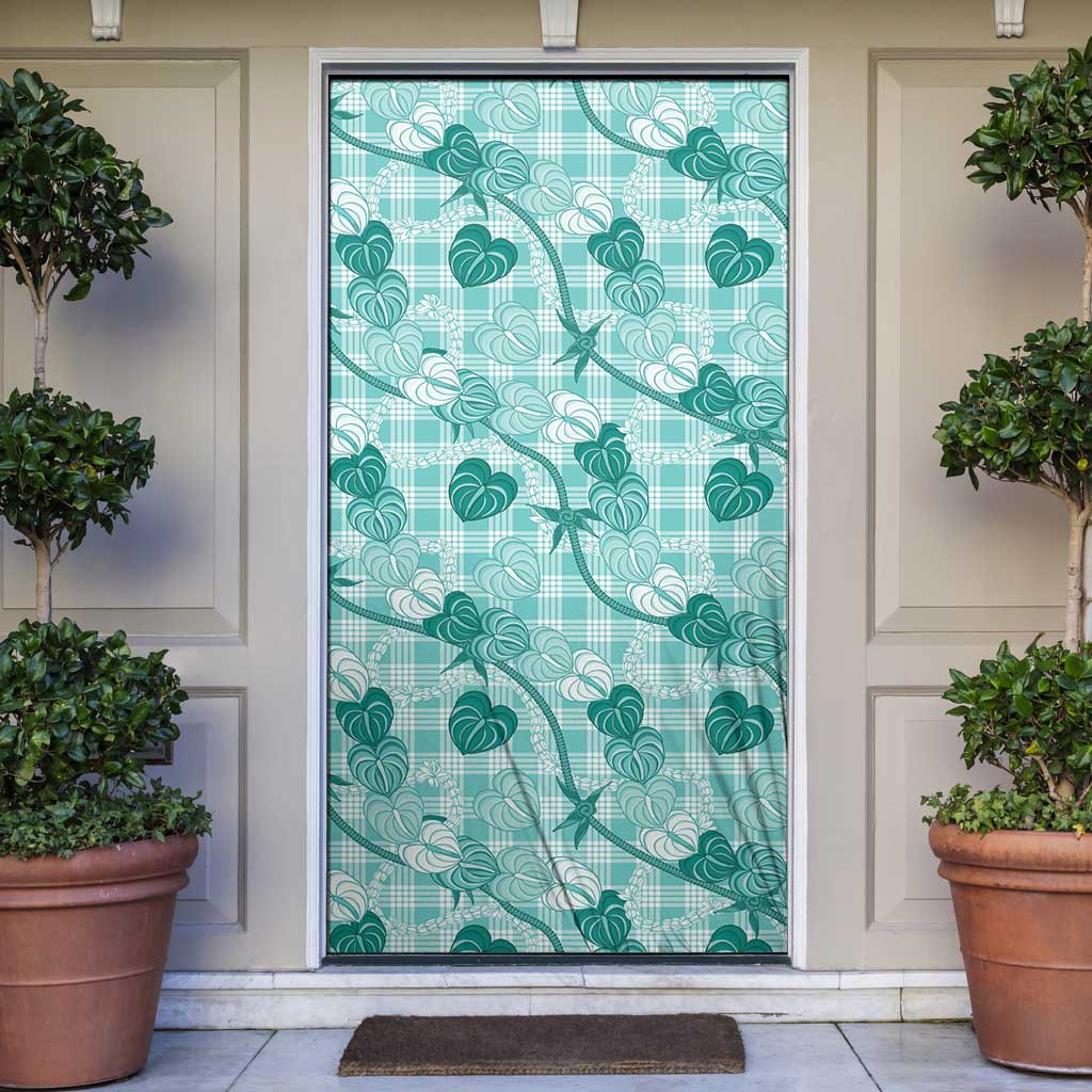 Anthurium Pikake Ti Leaf Palaka Door Cover Turquoise Version LT01 Turquoise - Polynesian Pride