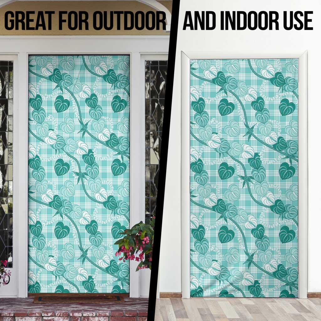 Anthurium Pikake Ti Leaf Palaka Door Cover Turquoise Version LT01 - Polynesian Pride