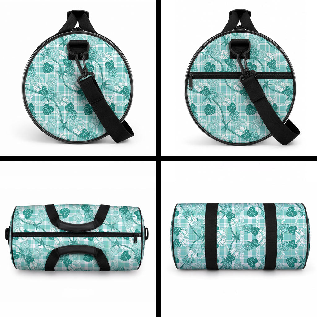Anthurium Pikake Ti Leaf Palaka Duffle Bag Turquoise Version