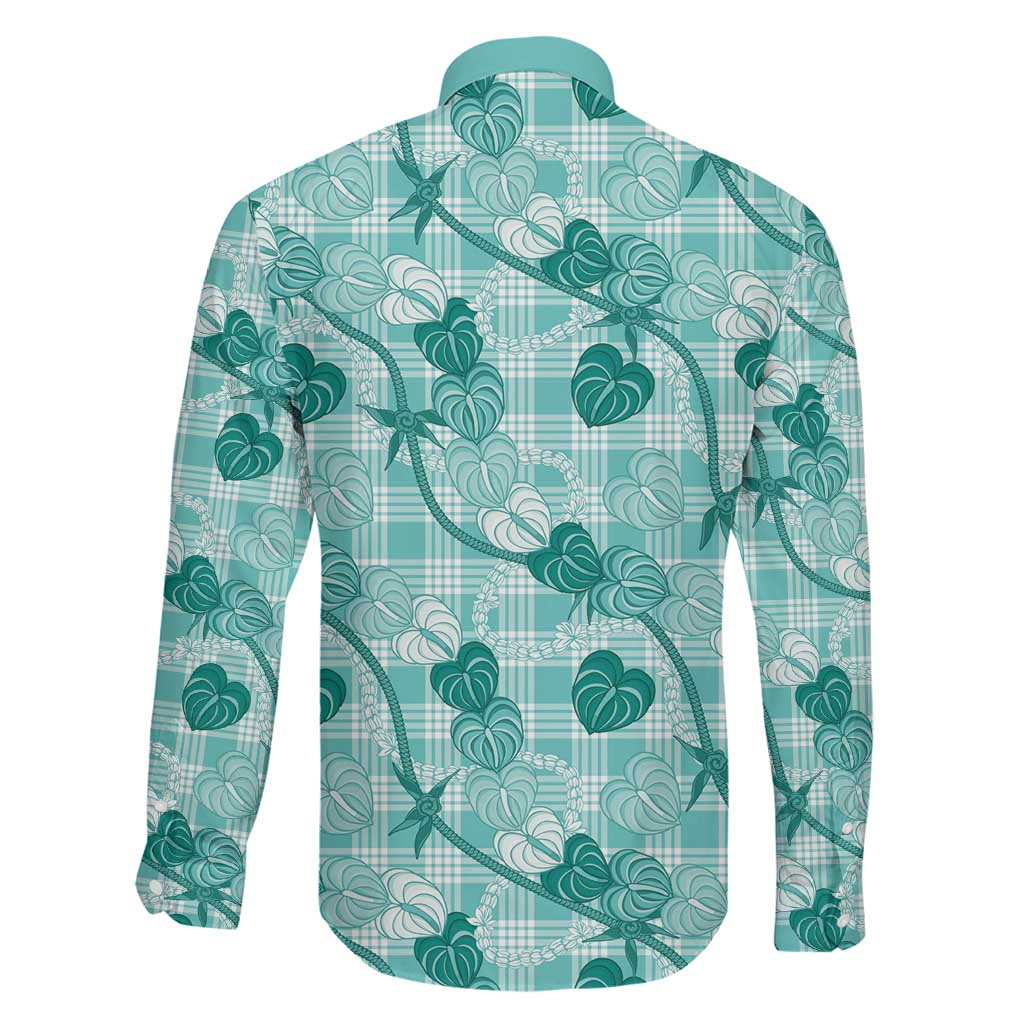 Anthurium Pikake Ti Leaf Palaka Family Matching Off Shoulder Maxi Dress and Hawaiian Shirt Turquoise Version LT01 - Polynesian Pride