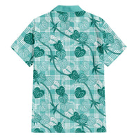 Anthurium Pikake Ti Leaf Palaka Family Matching Off Shoulder Short Dress and Hawaiian Shirt Turquoise Version LT01 - Polynesian Pride
