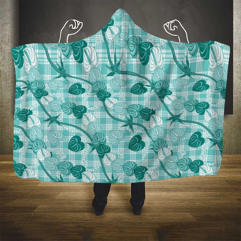Anthurium Pikake Ti Leaf Palaka Hooded Blanket Turquoise Version