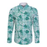 Anthurium Pikake Ti Leaf Palaka Long Sleeve Button Shirt Turquoise Version