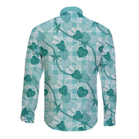 Anthurium Pikake Ti Leaf Palaka Long Sleeve Button Shirt Turquoise Version