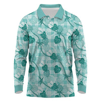 Anthurium Pikake Ti Leaf Palaka Long Sleeve Polo Shirt Turquoise Version LT01 Turquoise - Polynesian Pride