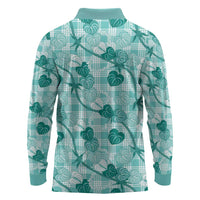 Anthurium Pikake Ti Leaf Palaka Long Sleeve Polo Shirt Turquoise Version LT01 - Polynesian Pride