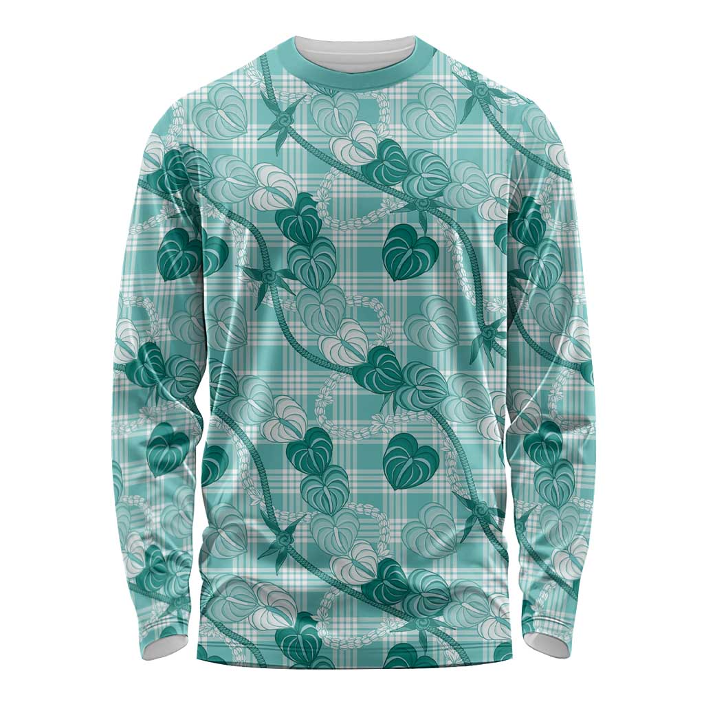 Anthurium Pikake Ti Leaf Palaka Long Sleeve Shirt Turquoise Version