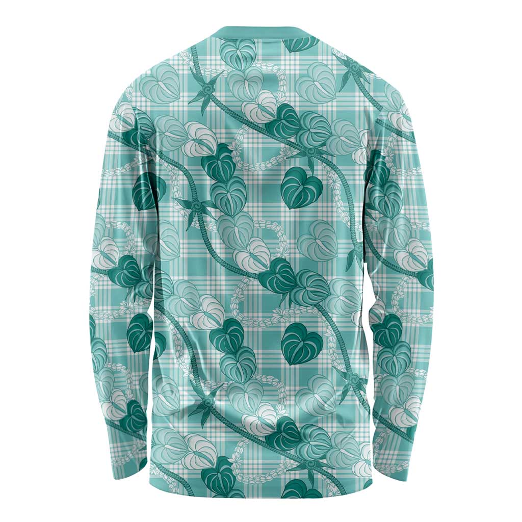 Anthurium Pikake Ti Leaf Palaka Long Sleeve Shirt Turquoise Version