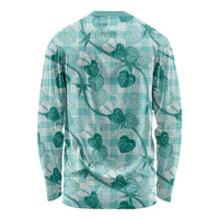 Anthurium Pikake Ti Leaf Palaka Long Sleeve Shirt Turquoise Version