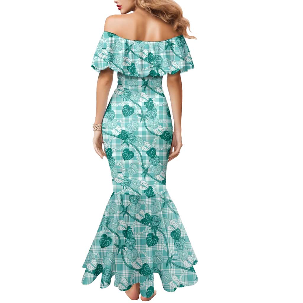 Anthurium Pikake Ti Leaf Palaka Mermaid Dress Turquoise Version