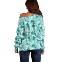 Anthurium Pikake Ti Leaf Palaka Off Shoulder Sweater Turquoise Version