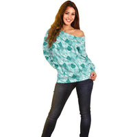 Anthurium Pikake Ti Leaf Palaka Off Shoulder Sweater Turquoise Version