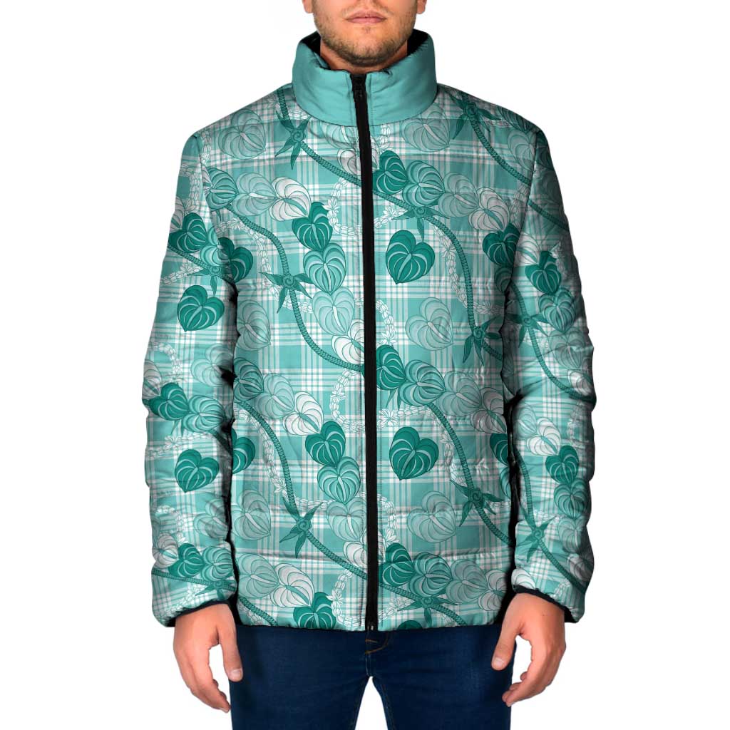 Anthurium Pikake Ti Leaf Palaka Padded Jacket Turquoise Version