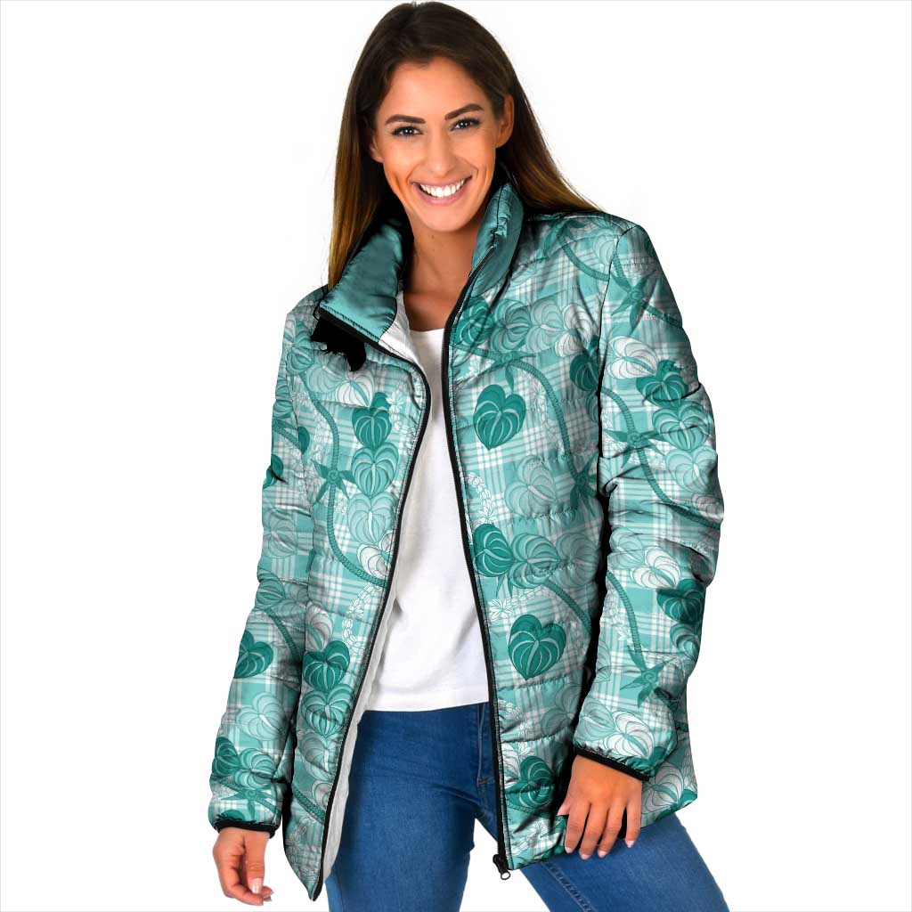 Anthurium Pikake Ti Leaf Palaka Padded Jacket Turquoise Version