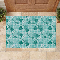 Anthurium Pikake Ti Leaf Palaka Rubber Doormat Turquoise Version