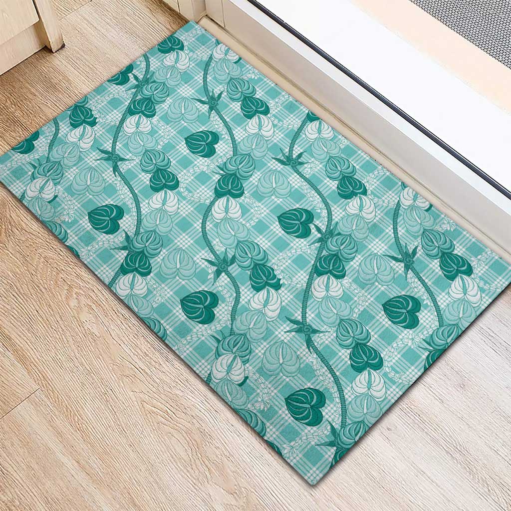 Anthurium Pikake Ti Leaf Palaka Rubber Doormat Turquoise Version
