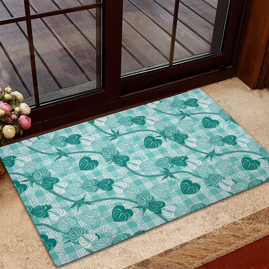 Anthurium Pikake Ti Leaf Palaka Rubber Doormat Turquoise Version