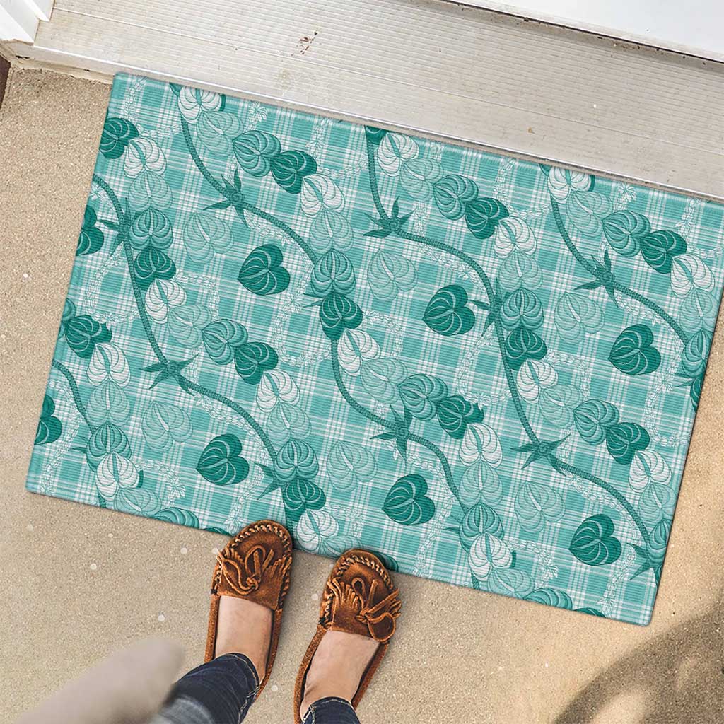Anthurium Pikake Ti Leaf Palaka Rubber Doormat Turquoise Version