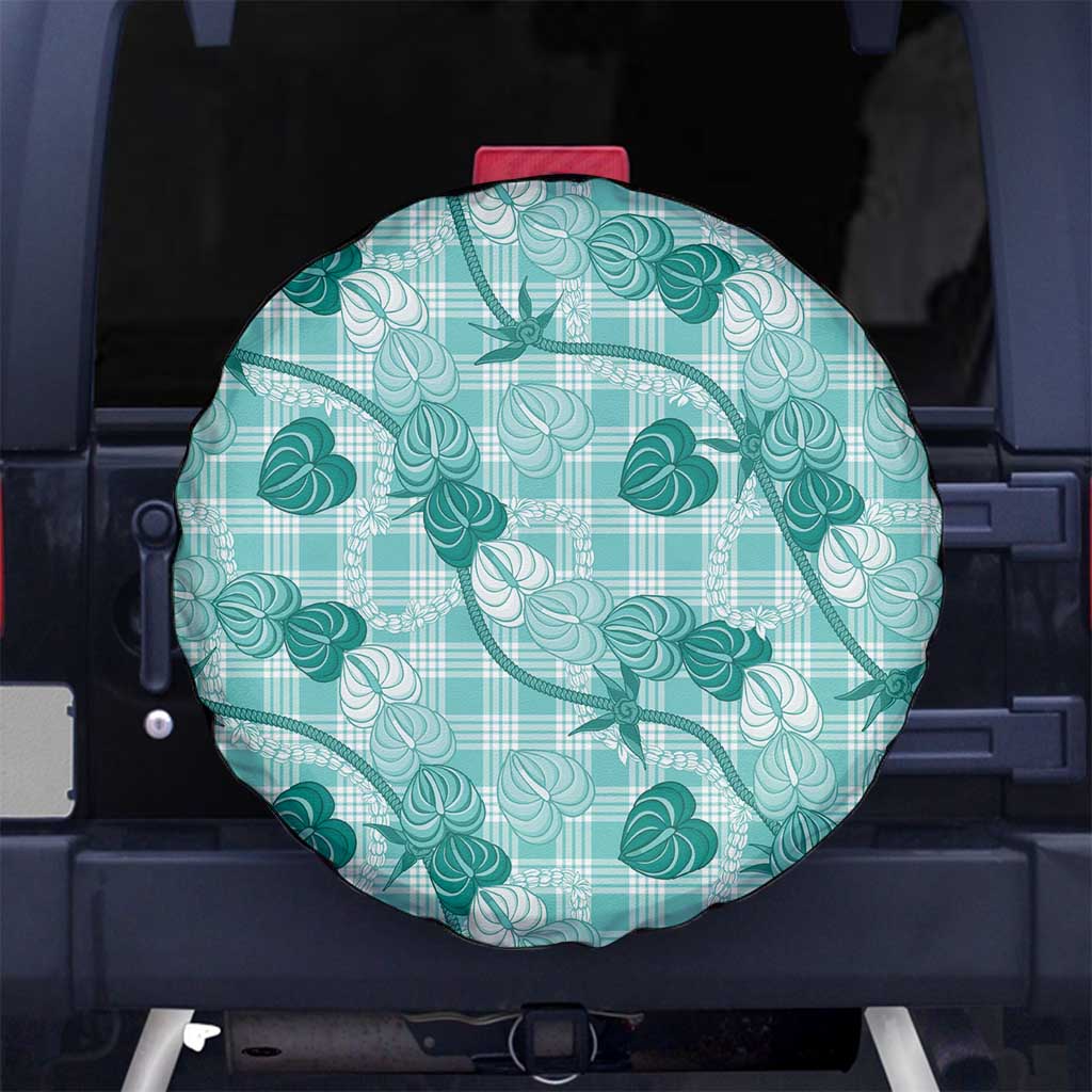 Anthurium Pikake Ti Leaf Palaka Spare Tire Cover Turquoise Version LT01 No hole Turquoise - Polynesian Pride