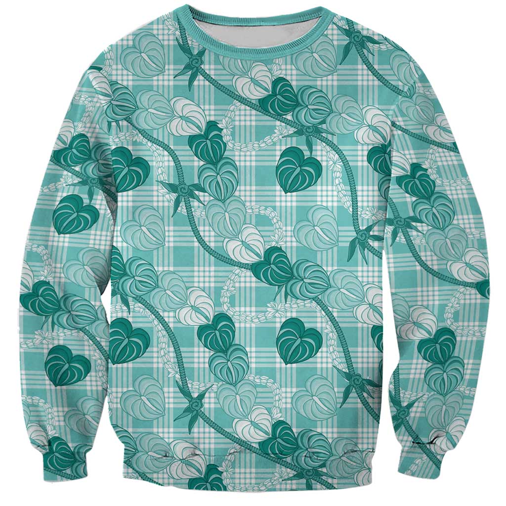 Anthurium Pikake Ti Leaf Palaka Sweatshirt Turquoise Version