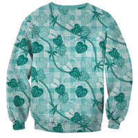 Anthurium Pikake Ti Leaf Palaka Sweatshirt Turquoise Version