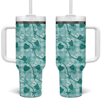 Anthurium Pikake Ti Leaf Palaka Tumbler With Handle Turquoise Version LT01 One Size: 40 oz Turquoise - Polynesian Pride