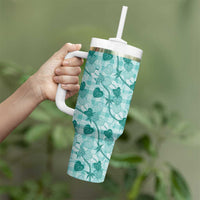 Anthurium Pikake Ti Leaf Palaka Tumbler With Handle Turquoise Version LT01 - Polynesian Pride