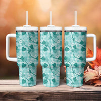 Anthurium Pikake Ti Leaf Palaka Tumbler With Handle Turquoise Version LT01 - Polynesian Pride