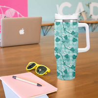 Anthurium Pikake Ti Leaf Palaka Tumbler With Handle Turquoise Version LT01 - Polynesian Pride