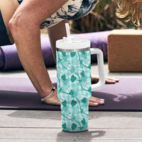 Anthurium Pikake Ti Leaf Palaka Tumbler With Handle Turquoise Version LT01 - Polynesian Pride