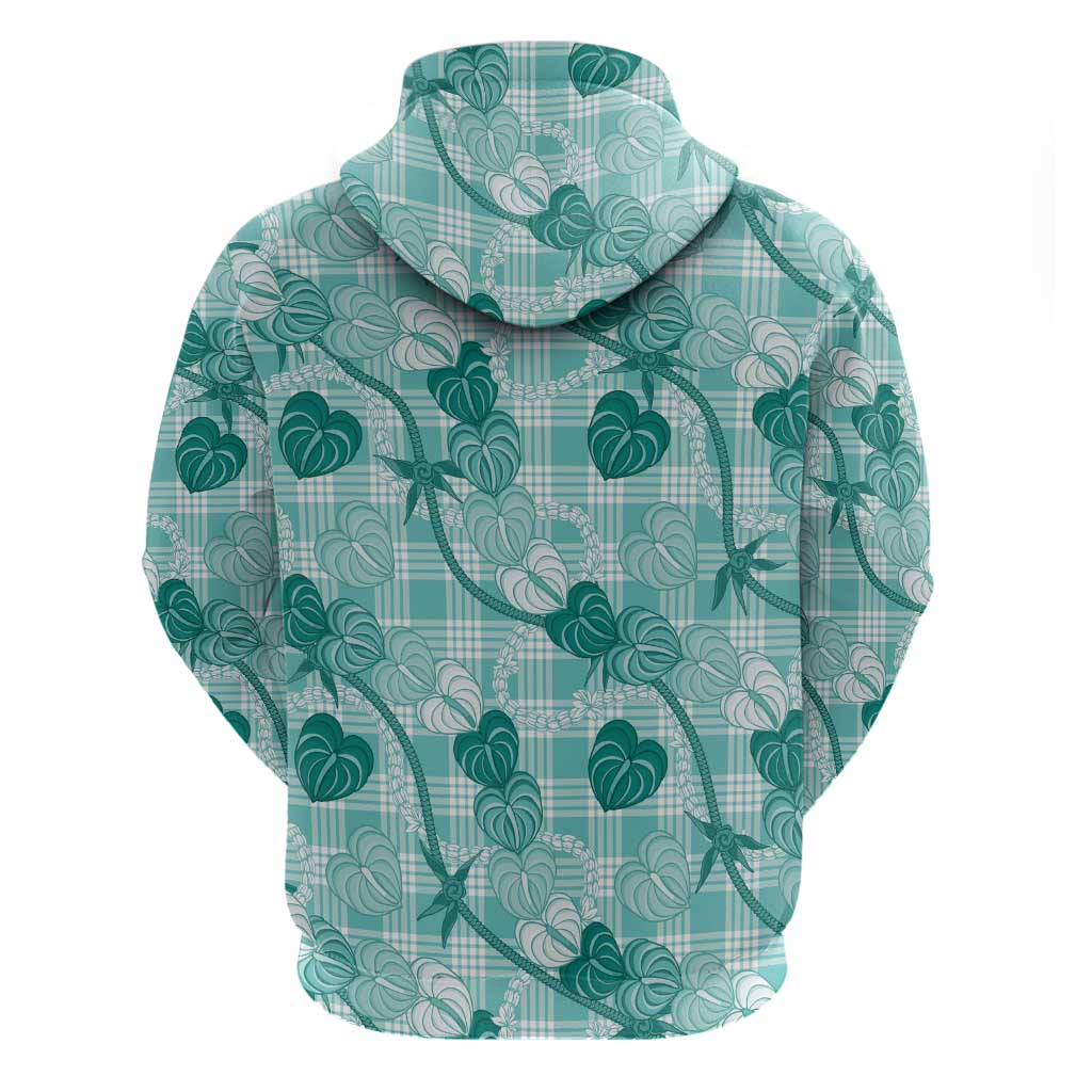 Anthurium Pikake Ti Leaf Palaka Zip Hoodie Turquoise Version LT01 - Polynesian Pride