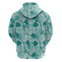 Anthurium Pikake Ti Leaf Palaka Zip Hoodie Turquoise Version LT01 - Polynesian Pride