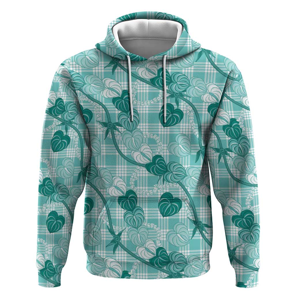 Anthurium Pikake Ti Leaf Palaka Zip Hoodie Turquoise Version LT01 Pullover Hoodie Turquoise - Polynesian Pride