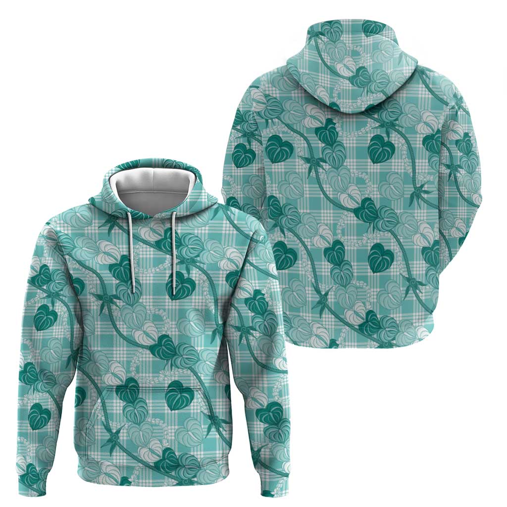 Anthurium Pikake Ti Leaf Palaka Zip Hoodie Turquoise Version LT01 - Polynesian Pride