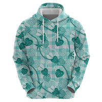 Anthurium Pikake Ti Leaf Palaka Zip Hoodie Turquoise Version LT01 - Polynesian Pride