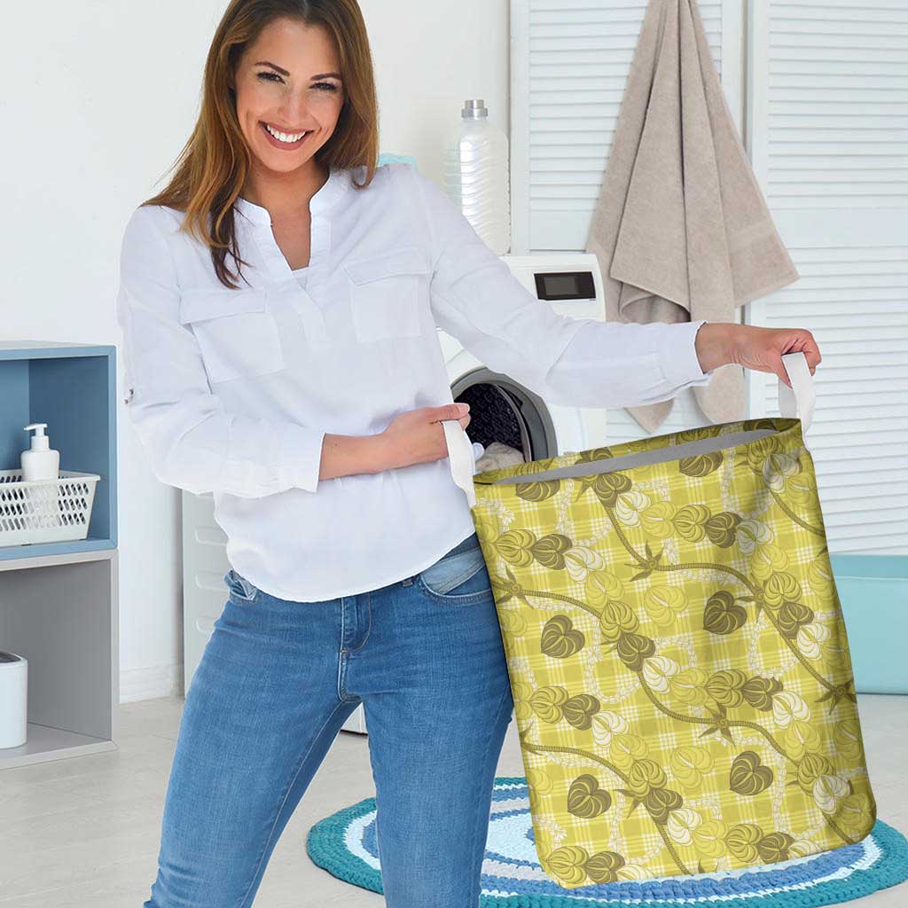 Anthurium Pikake Ti Leaf Palaka Laundry Basket Yellow Version LT01 - Polynesian Pride